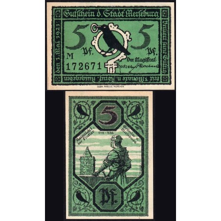Allemagne - Notgeld - Merseburg - 5 pfennig - Lettre M - 01/05/1921 - Etat : NEUF