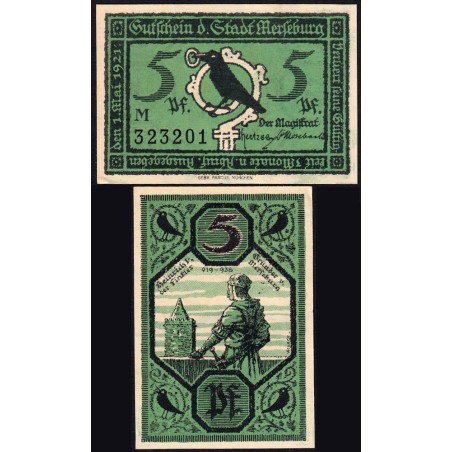 Allemagne - Notgeld - Merseburg - 5 pfennig - Lettre M - 01/05/1921 - Etat : pr.NEUF