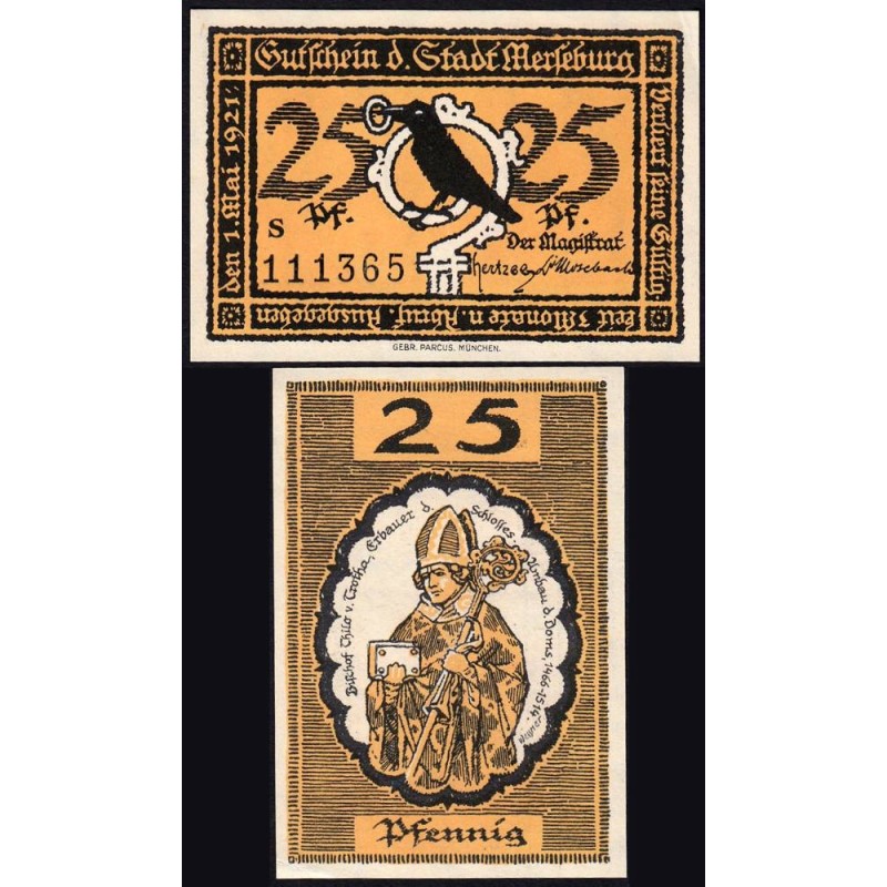Allemagne - Notgeld - Merseburg - 25 pfennig - Lettre s - 01/05/1921 - Etat : NEUF