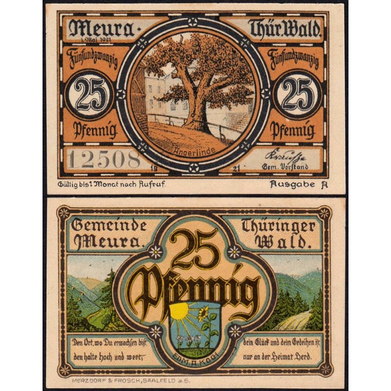 Allemagne - Notgeld - Meura - 25 pfennig - 01/05/1921 - Etat : NEUF