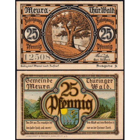 Allemagne - Notgeld - Meura - 25 pfennig - 01/05/1921 - Etat : NEUF