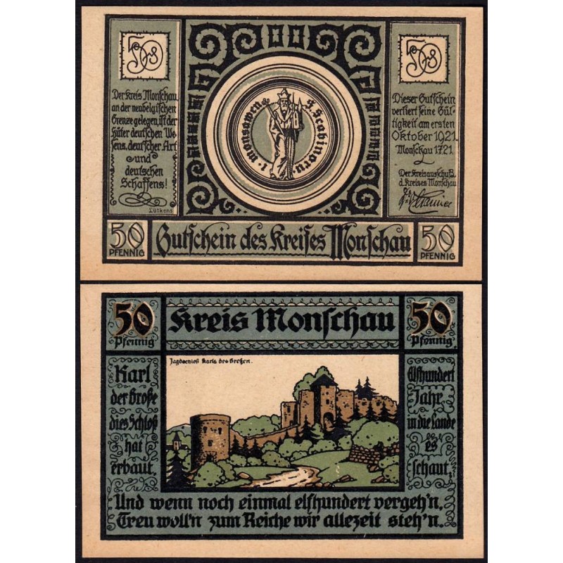 Allemagne - Notgeld - Monschau - 50 pfennig - Type 2 - 01/07/1921 - Etat : NEUF