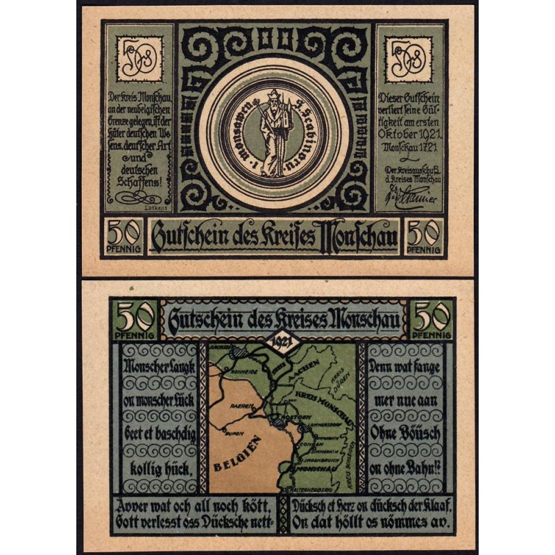 Allemagne - Notgeld - Monschau - 50 pfennig - Type 3 - 01/07/1921 - Etat : NEUF