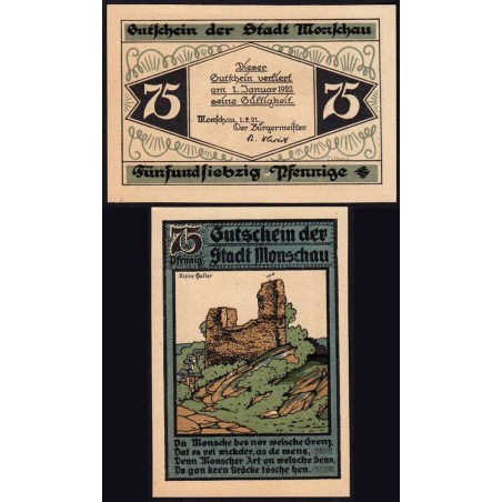 Allemagne - Notgeld - Monschau - 75 pfennig - 01/07/1921 - Etat : NEUF