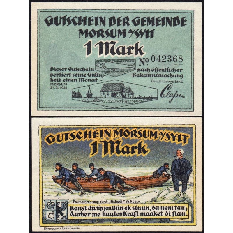 Allemagne - Notgeld - Morsum - 1 mark - 21/02/1921 - Etat : SPL