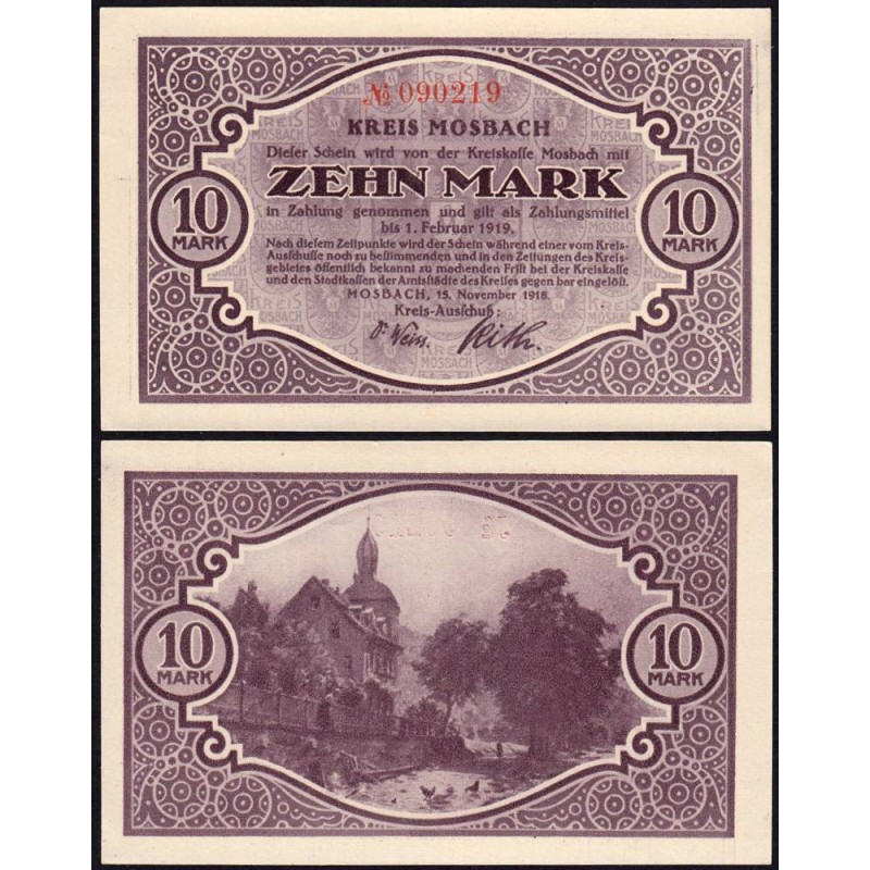 Allemagne - Notgeld - Mosbach - 10 mark - 15/11/1918 - Etat : SPL