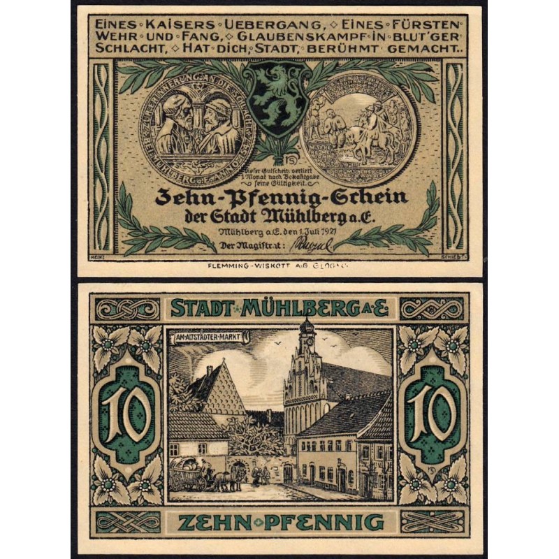 Allemagne - Notgeld - Mühlberg - 10 pfennig - 01/07/1921 - Etat : pr.NEUF