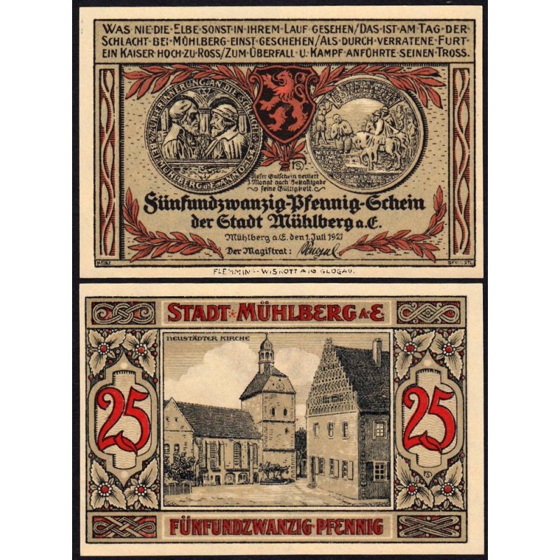 Allemagne - Notgeld - Mühlberg - 25 pfennig - 01/07/1921 - Etat : pr.NEUF