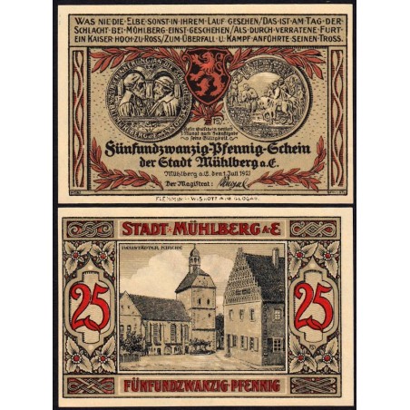 Allemagne - Notgeld - Mühlberg - 25 pfennig - 01/07/1921 - Etat : pr.NEUF