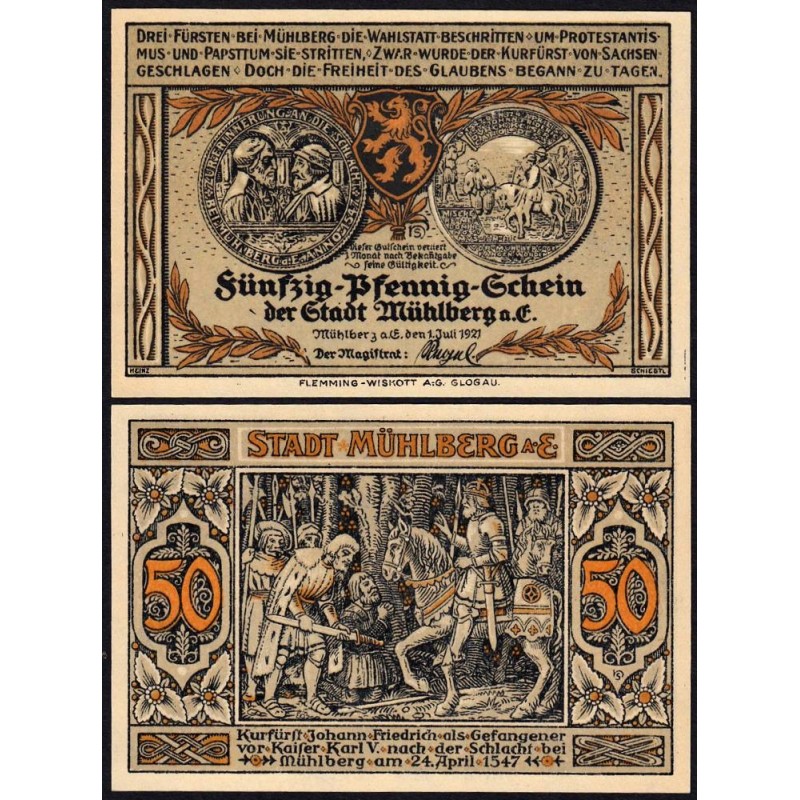 Allemagne - Notgeld - Mühlberg - 50 pfennig - 01/07/1921 - Etat : NEUF