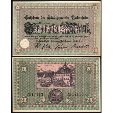 Allemagne - Notgeld - Neckarsulm - 20 mark - 15/11/1918 - Etat : NEUF
