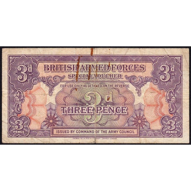 Grande-Bretagne - Billet militaire - Pick M9a - 3 pence - Sans série - 1946/1947 - Etat : TB-