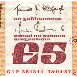 Irlande - Pick 71d - 5 pounds - Série GIF - 16/04/1987 - Etat : TB