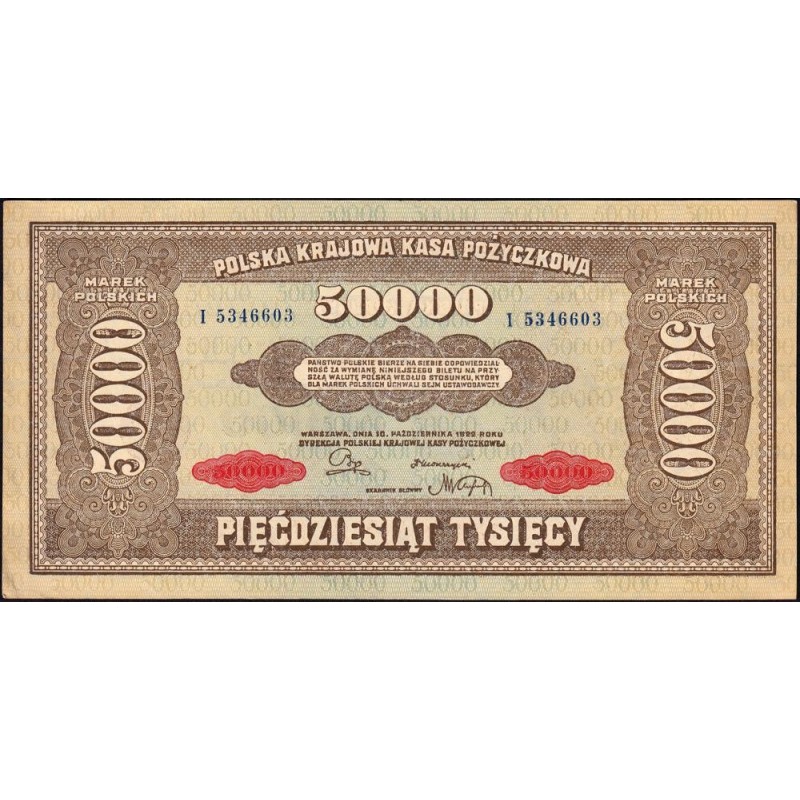 Pologne - Pick 33 - 50'000 marek - Série I - 10/10/1922 - Etat : SUP