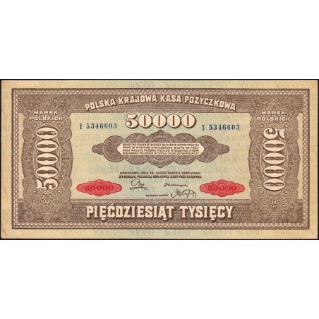 Pologne - Pick 33 - 50'000 marek - Série I - 10/10/1922 - Etat : SUP