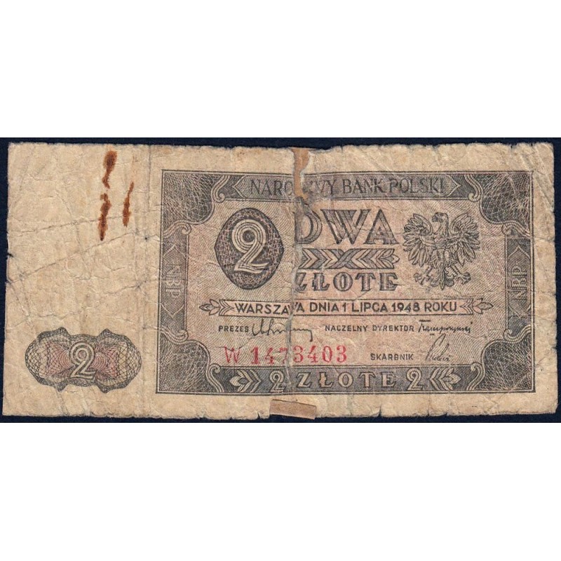 Pologne - Pick 134_1 - 2 zlote - Série W - 01/07/1948 - Etat : AB