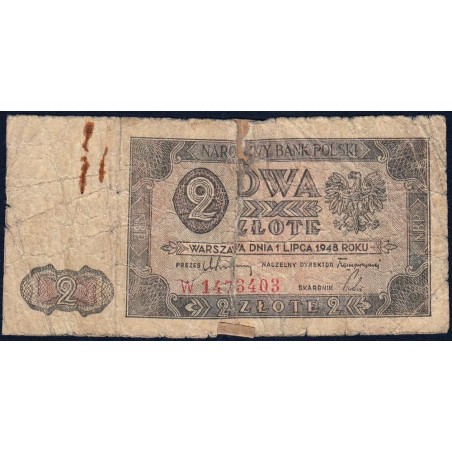 Pologne - Pick 134_1 - 2 zlote - Série W - 01/07/1948 - Etat : AB