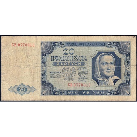 Pologne - Pick 137_3a1 - 20 zlotych - Série CB - 01/07/1948 - Etat : B