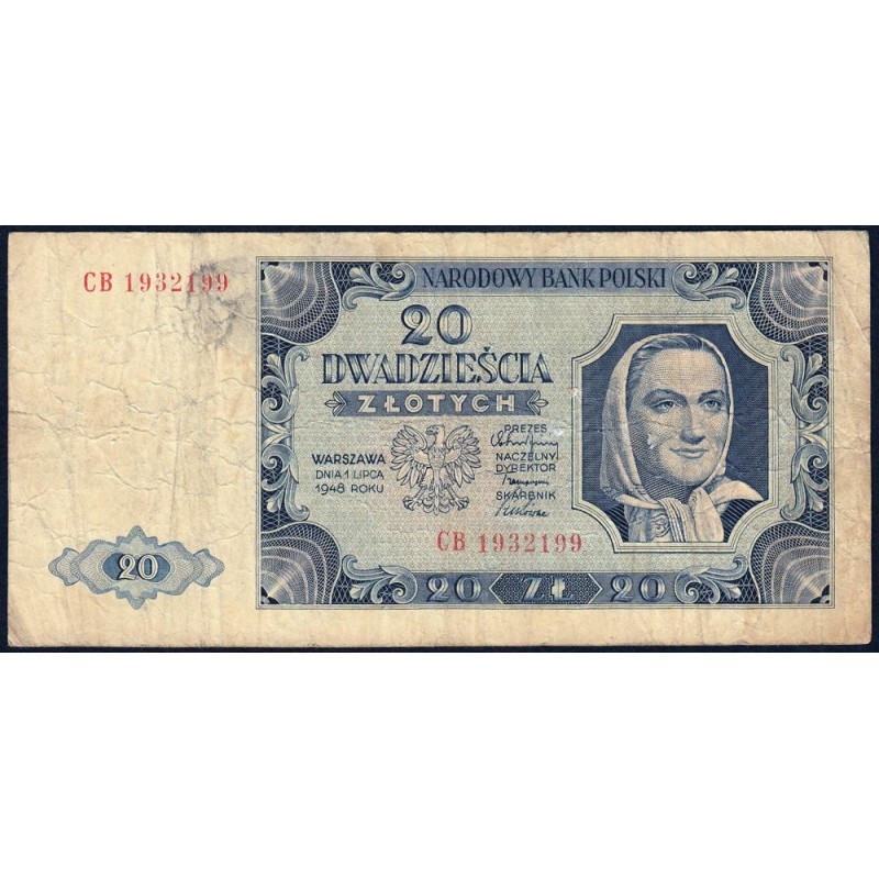 Pologne - Pick 137_3a1 - 20 zlotych - Série CB - 01/07/1948 - Etat : TB-