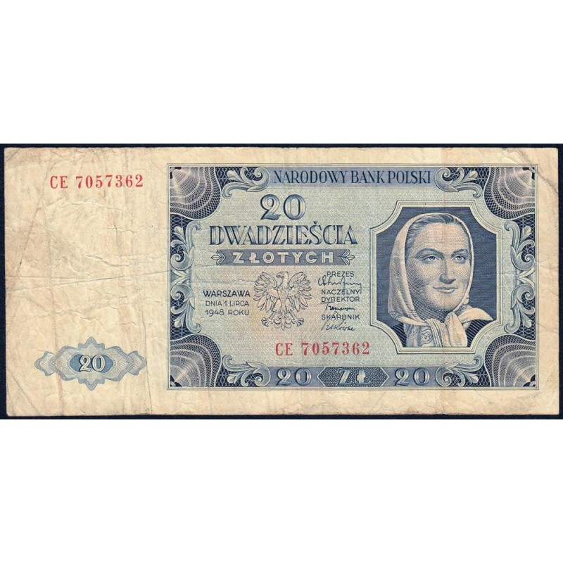Pologne - Pick 137_3a1 - 20 zlotych - Série CE - 01/07/1948 - Etat : TB-