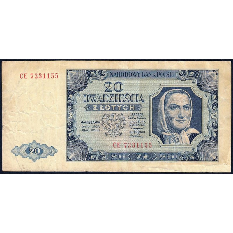 Pologne - Pick 137_3a1 - 20 zlotych - Série CE - 01/07/1948 - Etat : TB