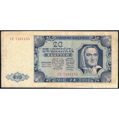 Pologne - Pick 137_3a1 - 20 zlotych - Série CE - 01/07/1948 - Etat : TB