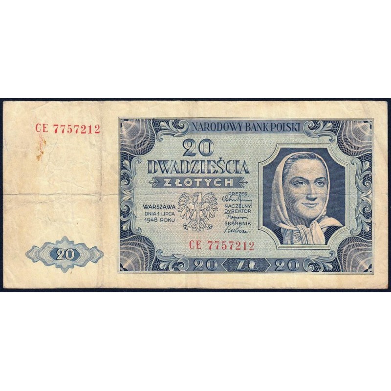 Pologne - Pick 137_3a1 - 20 zlotych - Série CE - 01/07/1948 - Etat : TB-
