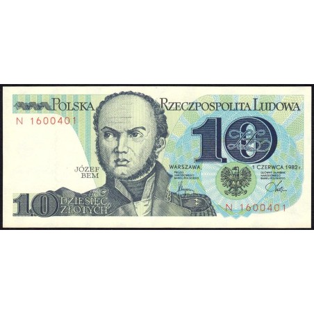 Pologne - Pick 148a - 10 zlotych - Série N - 01/06/1982 - Etat : NEUF
