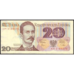 Pologne - Pick 149b - 20 zlotych - Série AM - 01/06/1982 - Etat : SPL