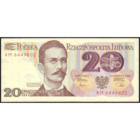 Pologne - Pick 149b - 20 zlotych - Série AM - 01/06/1982 - Etat : pr.NEUF