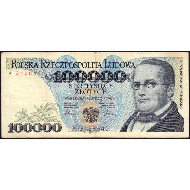 Pologne - Pick 154a_1 - 100'000 zlotych - Série A - 01/02/1990 - Etat : TB