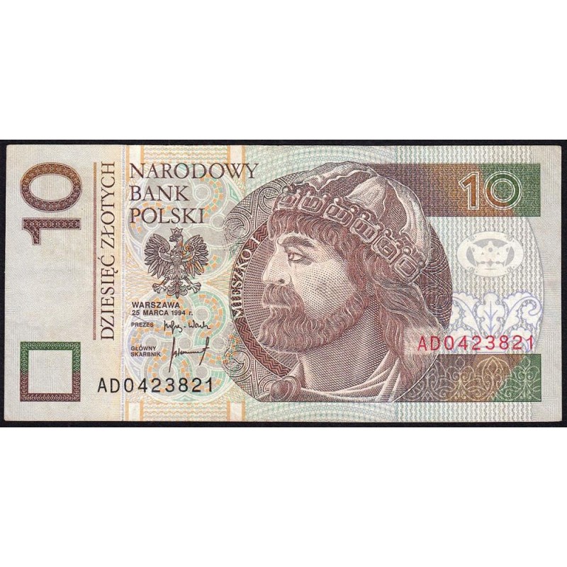 Pologne - Pick 173a_1 - 10 zlotych - Série AD - 25/03/1994 - Etat : TTB-
