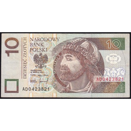 Pologne - Pick 173a_1 - 10 zlotych - Série AD - 25/03/1994 - Etat : TTB-