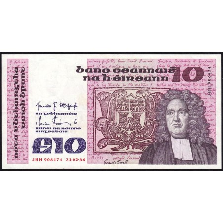 Irlande - Pick 72b - 10 pounds - Série JHH - 21/02/1986 - Etat : TTB