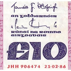 Irlande - Pick 72b - 10 pounds - Série JHH - 21/02/1986 - Etat : TTB