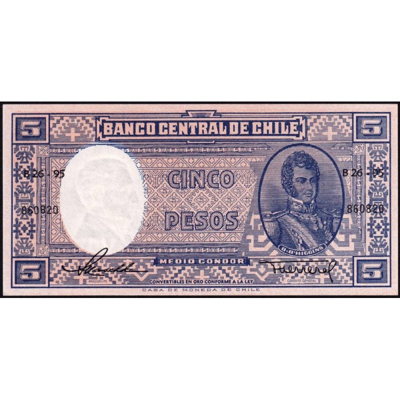 Chili - Pick 119_1 - 5 pesos (1/2 condor) - Série B26-95 - 1958 - Etat : NEUF