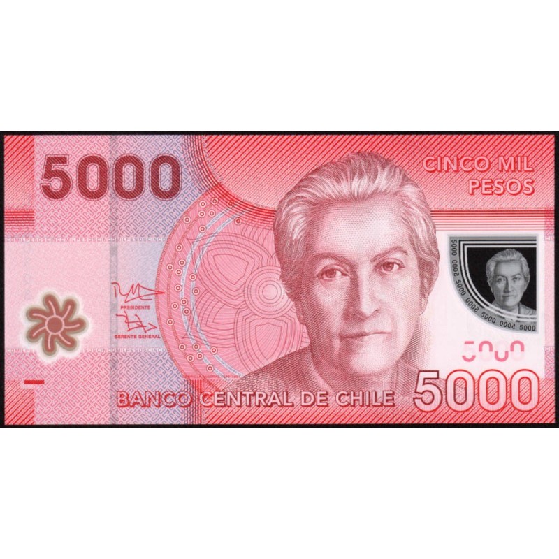 Chili - Pick 163e - 5'000 pesos - Série EF - 2014 - Polymère - Etat : NEUF