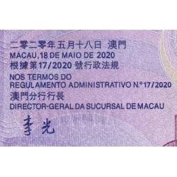 Chine - Macao - Pick 130 - 20 patacas - Série AM - 18/05/2020 - Etat : NEUF