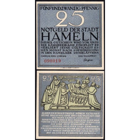 Allemagne - Notgeld - Hameln - 25 pfennig - 01/06/1921 - Etat : NEUF