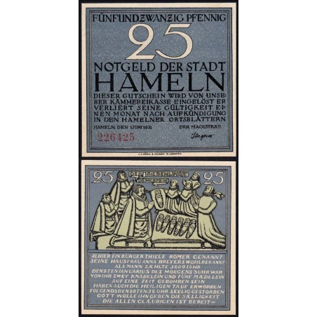 Allemagne - Notgeld - Hameln - 25 pfennig - 01/06/1921 - Etat : NEUF