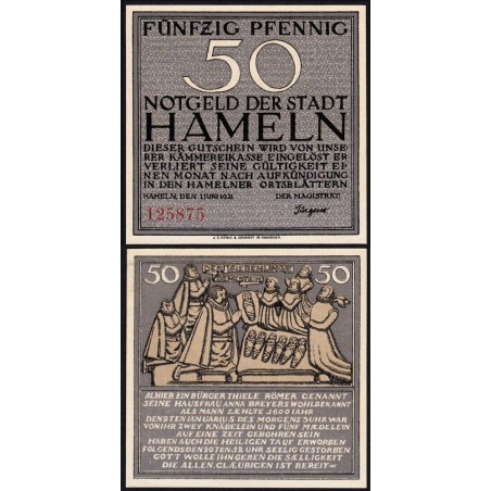 Allemagne - Notgeld - Hameln - 50 pfennig - 01/06/1921 - Etat : NEUF