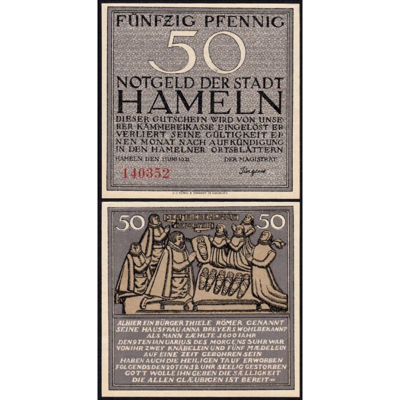 Allemagne - Notgeld - Hameln - 50 pfennig - 01/06/1921 - Etat : pr.NEUF