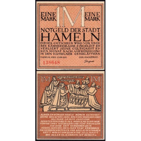 Allemagne - Notgeld - Hameln - 1 mark - 01/06/1921 - Etat : SPL
