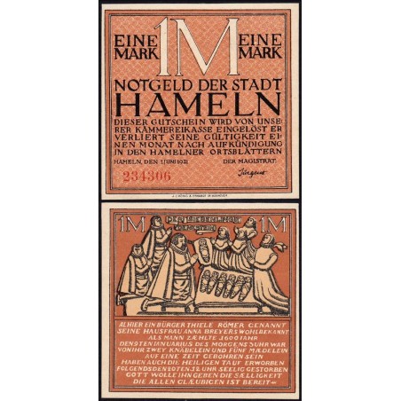 Allemagne - Notgeld - Hameln - 1 mark - 01/06/1921 - Etat : NEUF