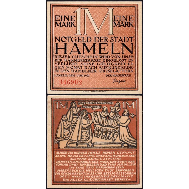 Allemagne - Notgeld - Hameln - 1 mark - 01/06/1921 - Etat : pr.NEUF