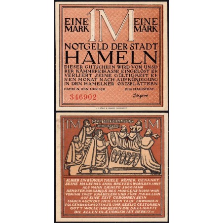 Allemagne - Notgeld - Hameln - 1 mark - 01/06/1921 - Etat : pr.NEUF