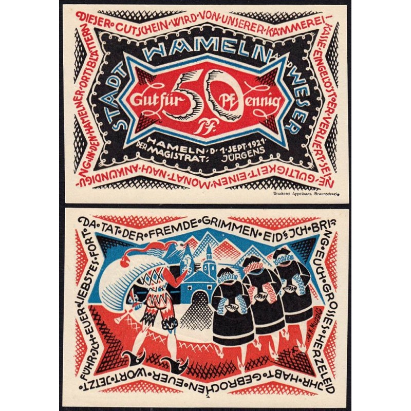 Allemagne - Notgeld - Hameln - 50 pfennig - Type 5 - 01/09/1921 - Etat : NEUF