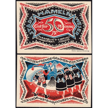 Allemagne - Notgeld - Hameln - 50 pfennig - Type 5 - 01/09/1921 - Etat : NEUF