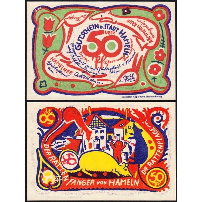 Allemagne - Notgeld - Hameln - 50 pfennig - Type 1 - 01/04/1922 - Etat : NEUF