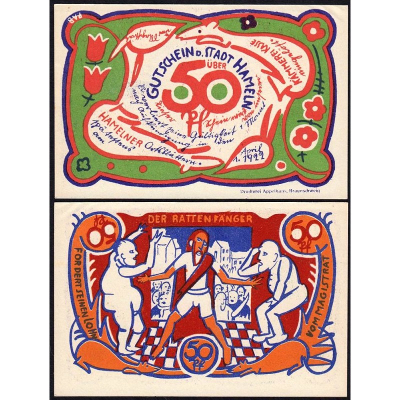 Allemagne - Notgeld - Hameln - 50 pfennig - Type 4 - 01/04/1922 - Etat : SPL